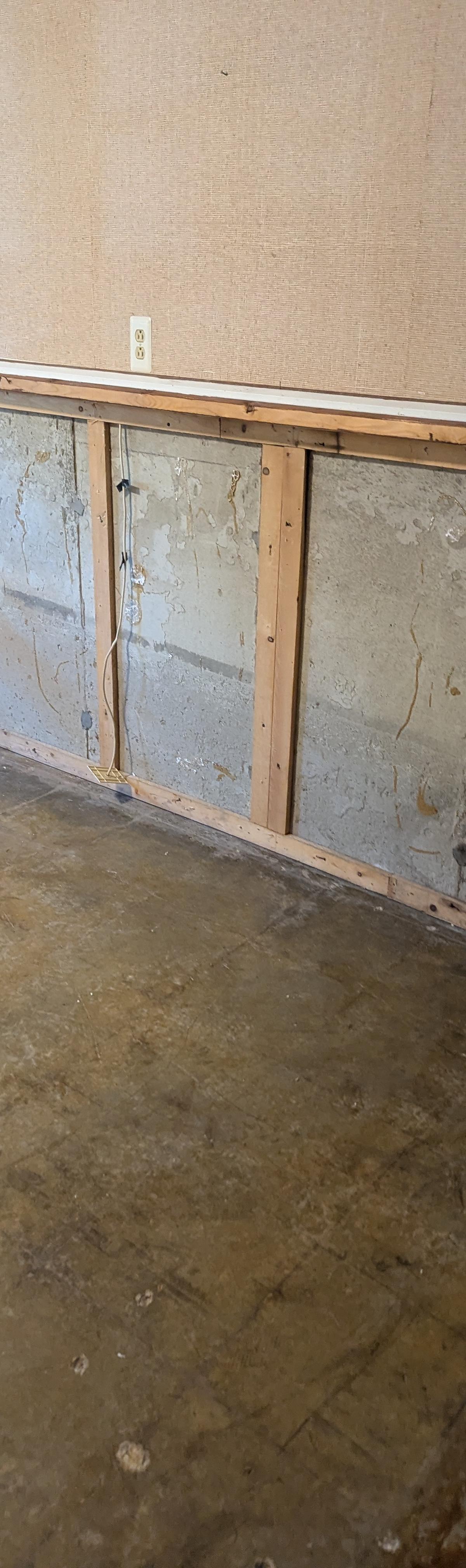 Basement wall stripped to the studs after water damage in a Bolingbrook home